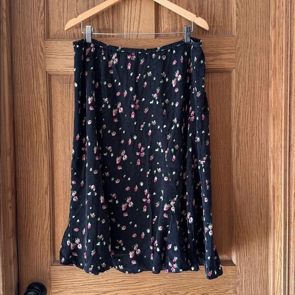 JONES NEW YORK Y2K Silk Pink Rosebud Floral A-Line Midi Skirt - Picture 6 of 8